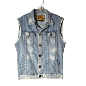 Rolling Paper Light Wash Sleeveless Denim Vest Frayed Hem